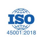 ISO certification logo for quality management systems, 45001:2018 standard.
