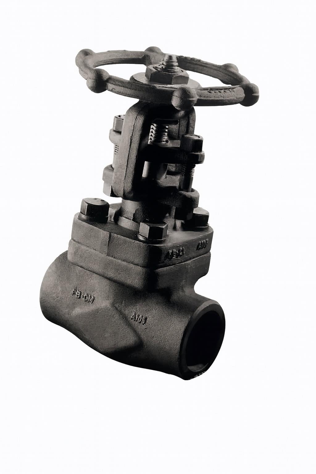 High-pressure industrial valve for pipeline control and automation. Durable metal construction with precise regulation features.